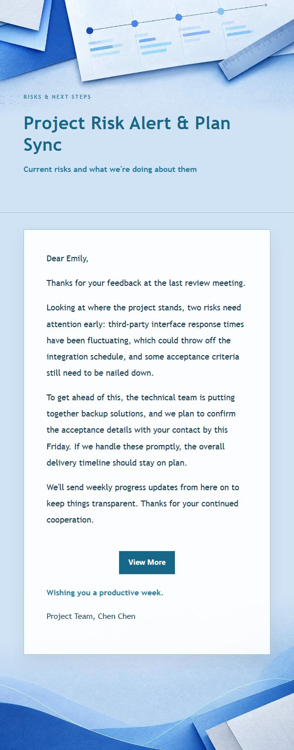 Cobalt Teal Project Status Update Email 2