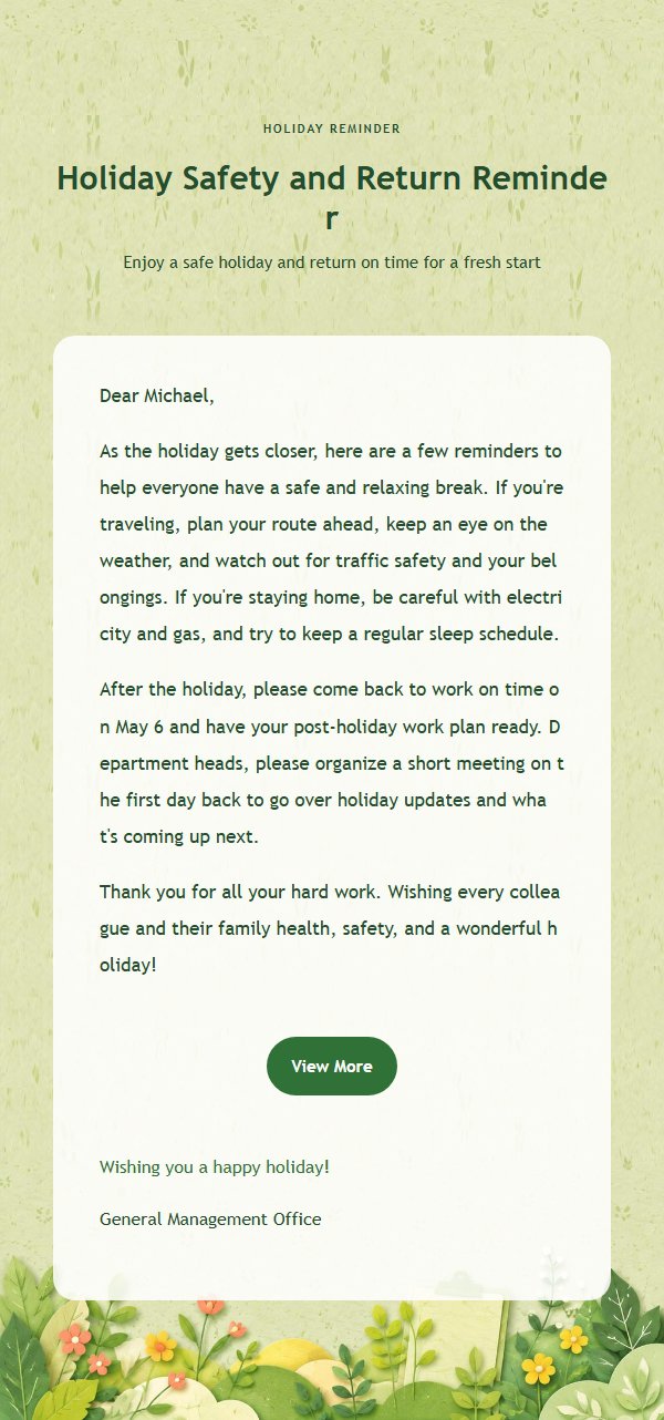Green Paper Art Holiday Notice Email 2