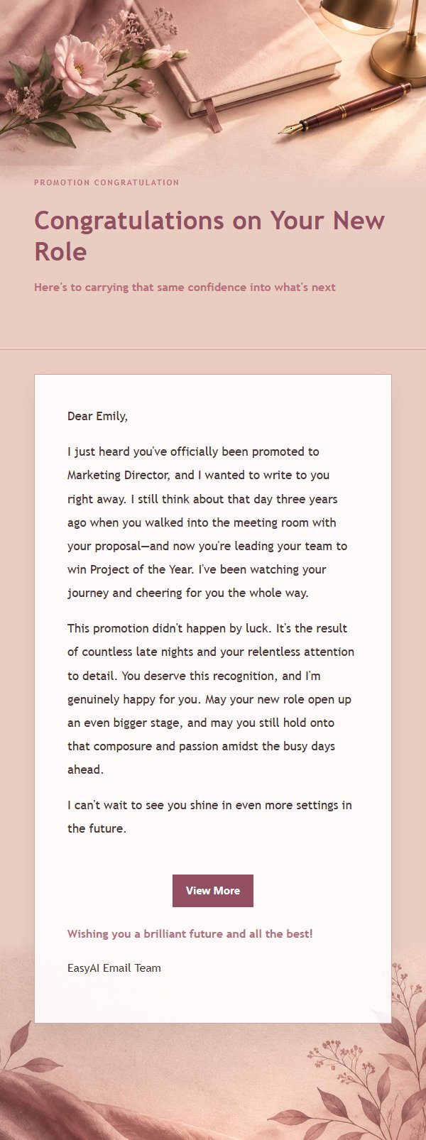 Rose Editorial Promotion Congratulation Email