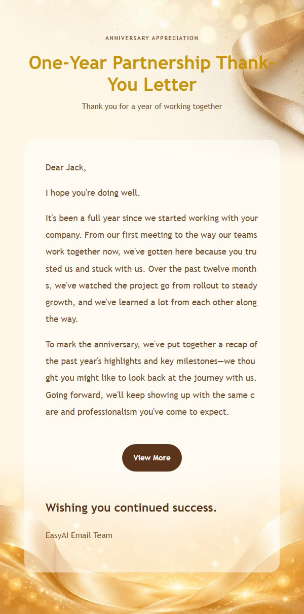 Champagne Gold Anniversary Thank-You Email