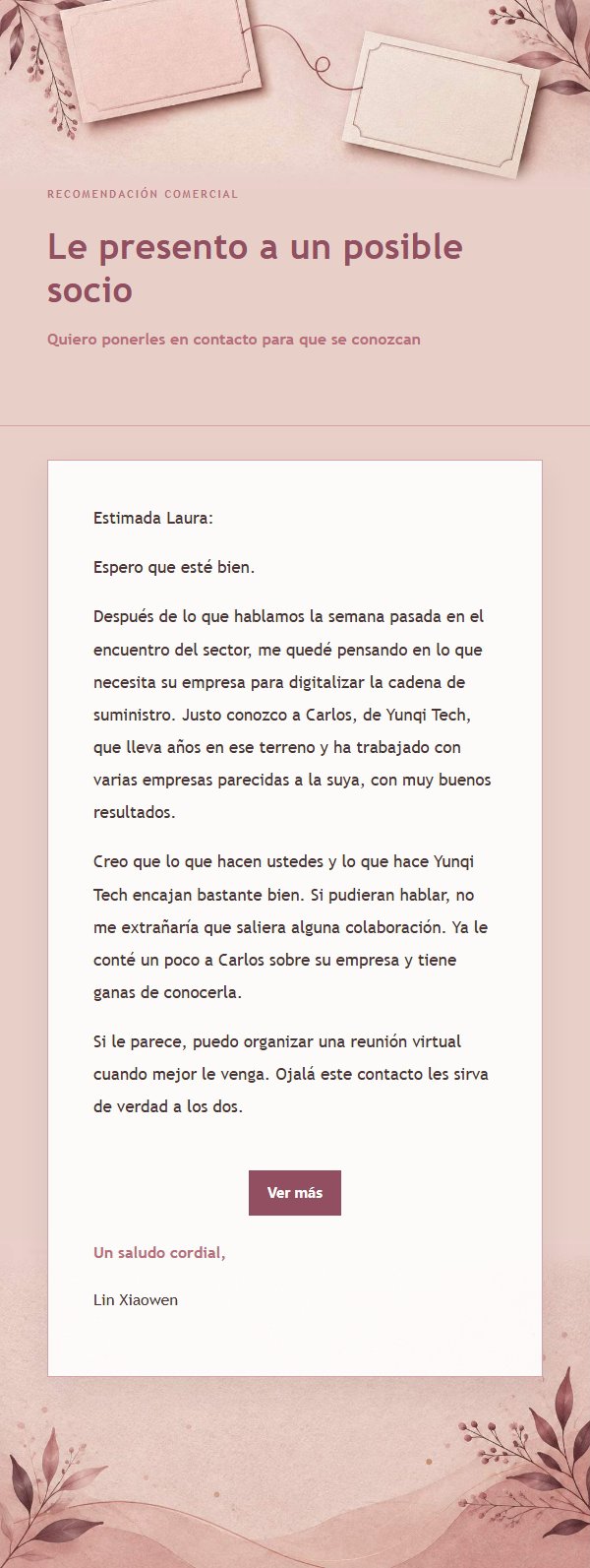 Correo de Recomendación Comercial Estilo Editorial Rosa