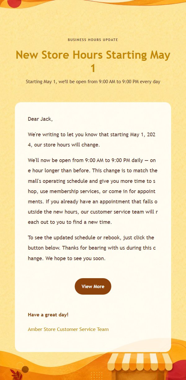Amber Orange Business Hours Update Notice