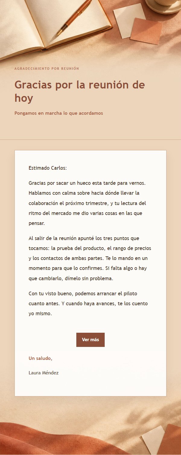 Carta de Agradecimiento Post-Reunión Estilo Terracota y Crema