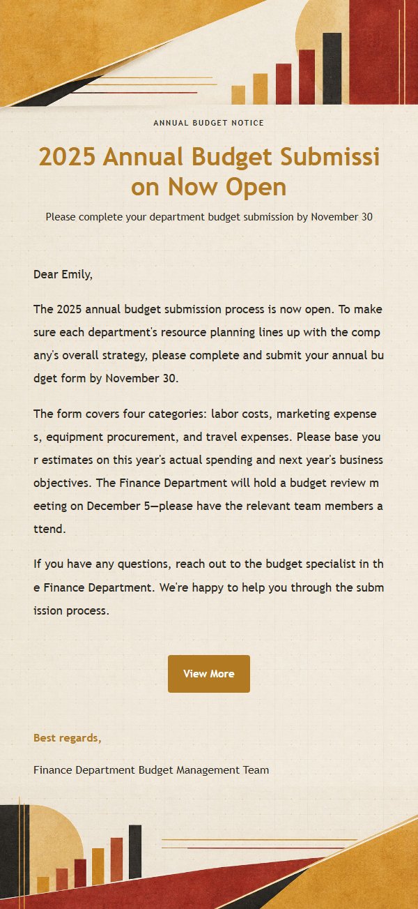 Ochre Budget Planning Reminder Email