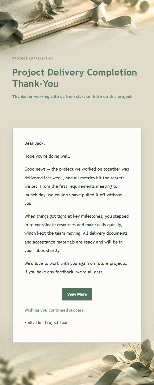 Sage & Ivory Project Completion Thank-You Email
