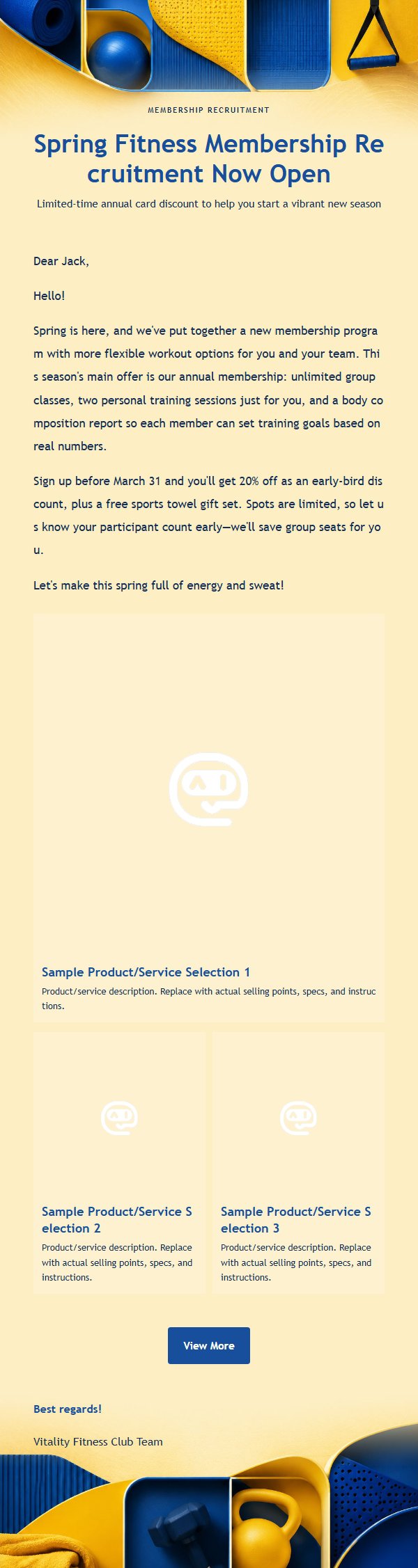 Bright Yellow-Blue Fitness Membership Promo Email