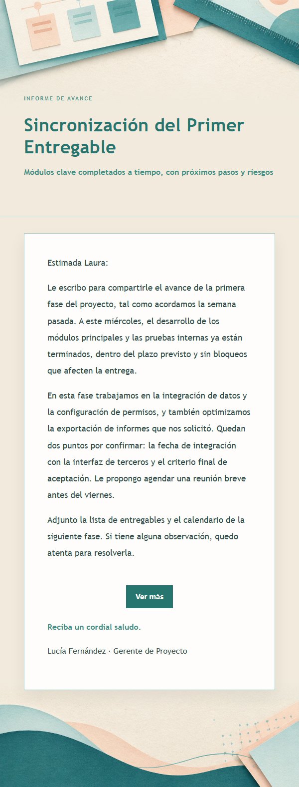 Correo de Avance de Proyecto Melocotón y Verde