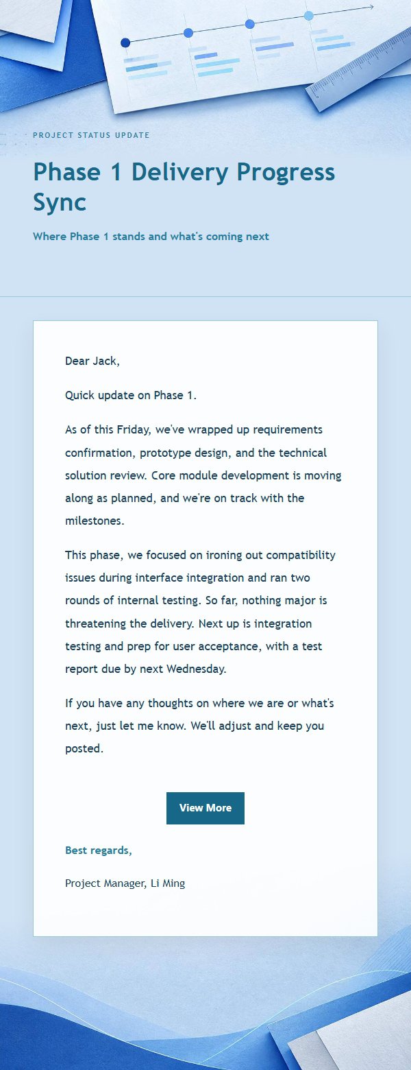 Cobalt Teal Project Status Update Email