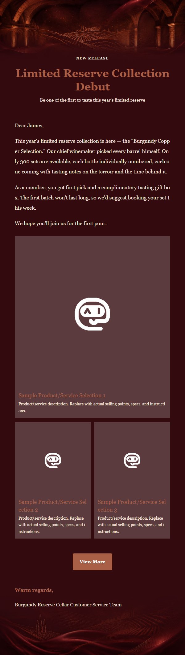 Burgundy Copper Reserve Wine Marketing Email