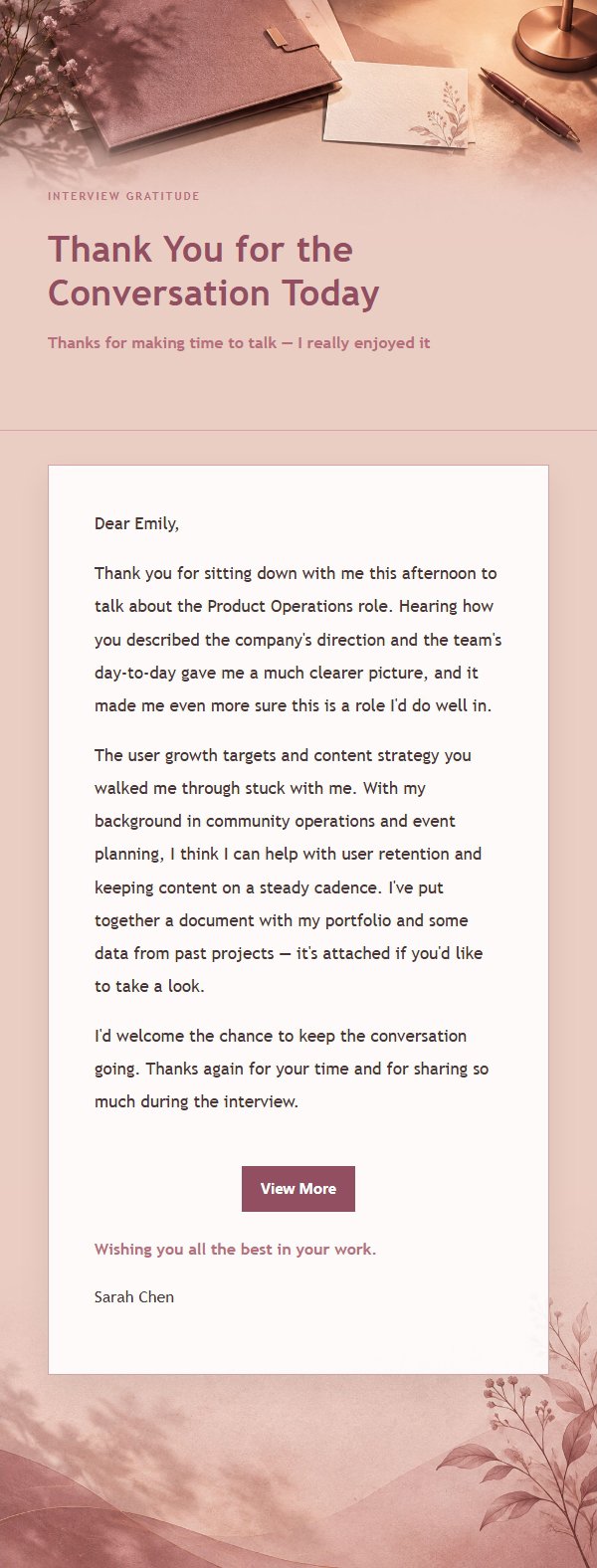 Rose Editorial Post-Interview Thank-You Email