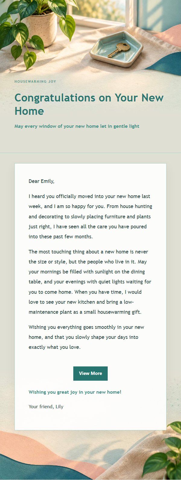 Peach & Teal Housewarming Blessing Email