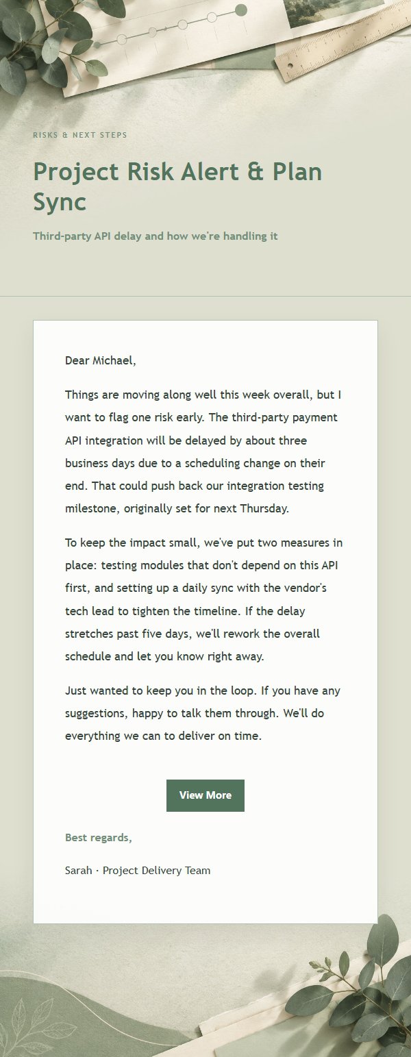 Sage & Ivory Project Status Update Email 2