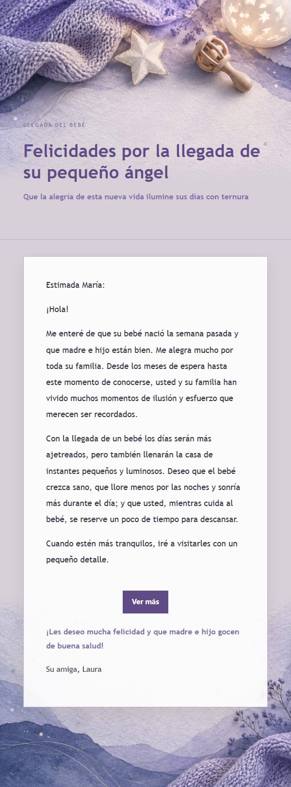 Carta de Bendición para Recién Nacido en Lila y Tinta