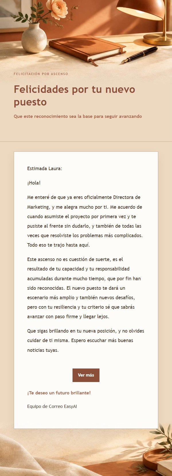 Carta de Felicitación por Ascenso Estilo Terracota y Crema