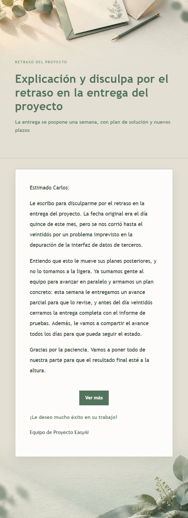 Correo de Disculpa por Aplazamiento Estilo Salvia Marfil 2