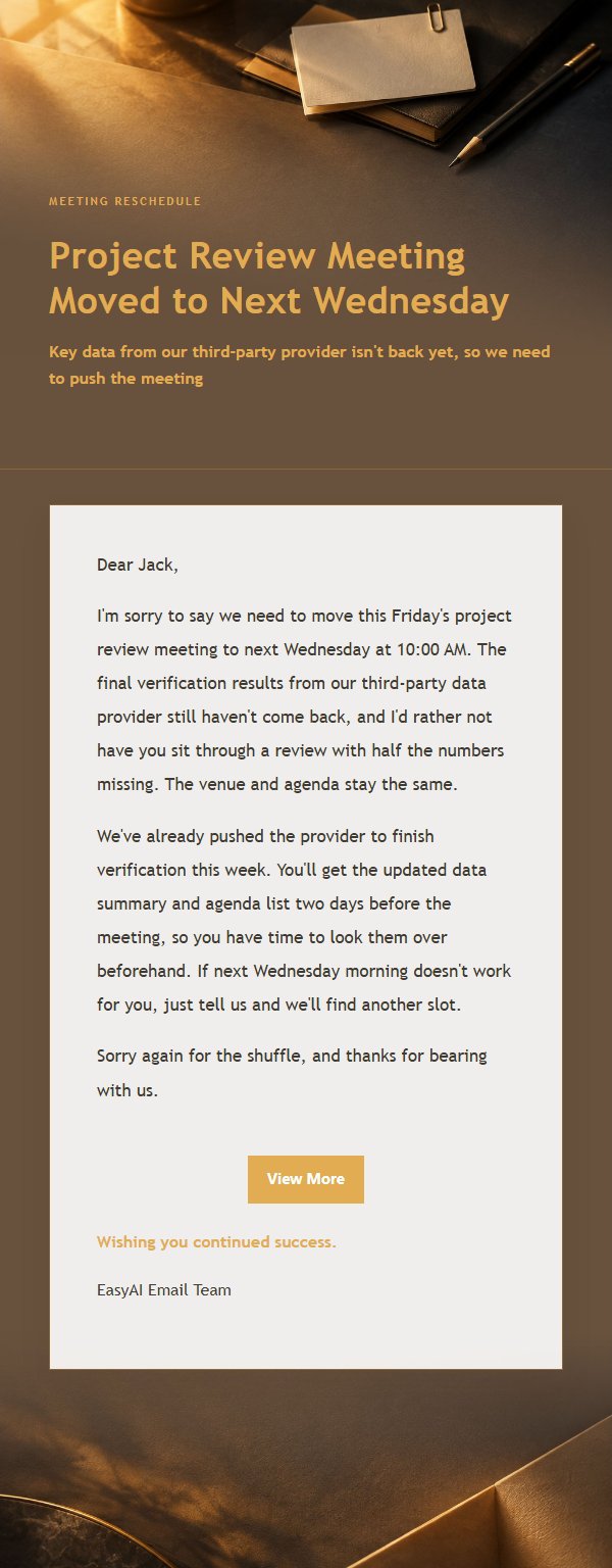 Charcoal Amber Delay Apology Email