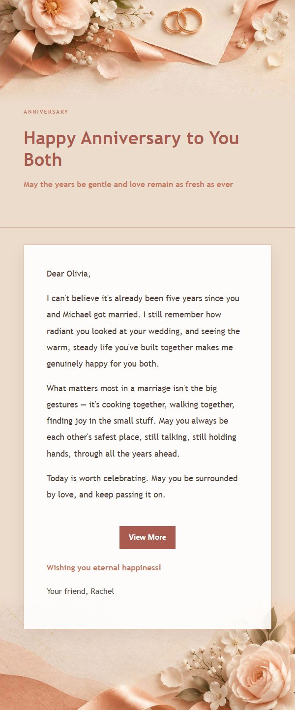 Coral Champagne Wedding Wishes Email 2