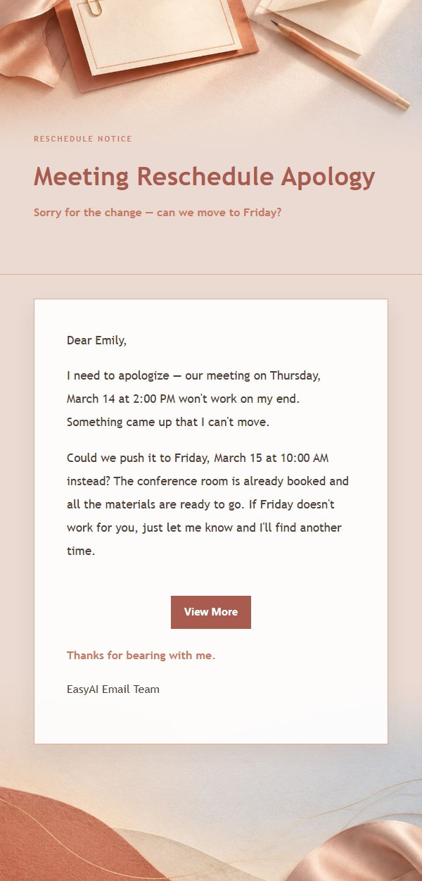 Coral Champagne Reschedule & Apology Email