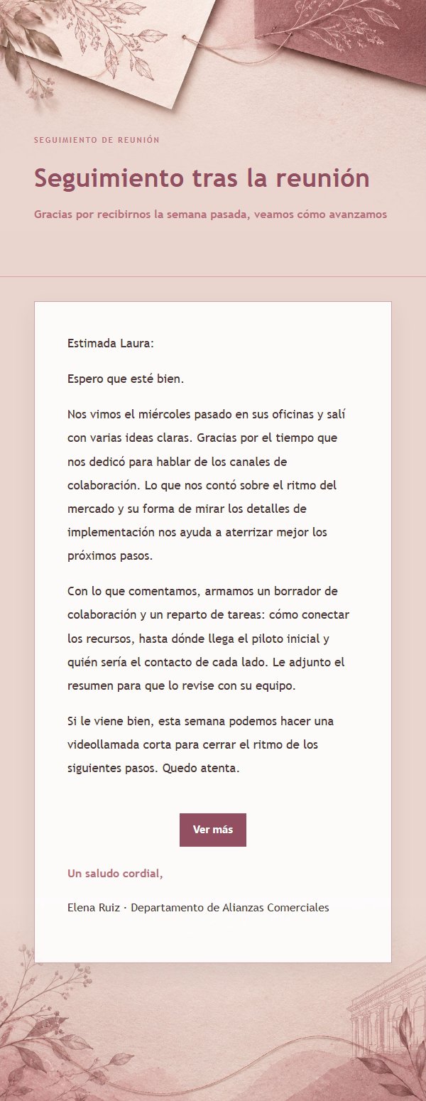 Correo de Seguimiento de Colaboración Estilo Editorial Rosa