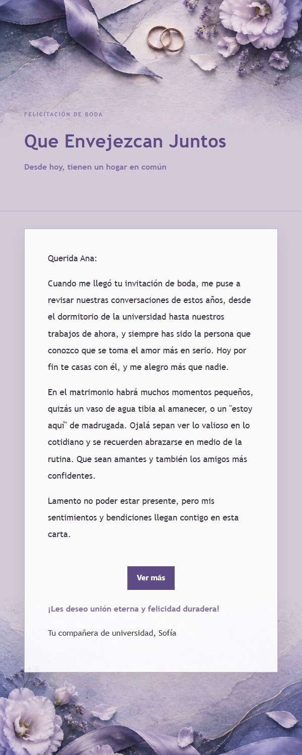 Carta de Bendición Nupcial en Lila Tinta 2