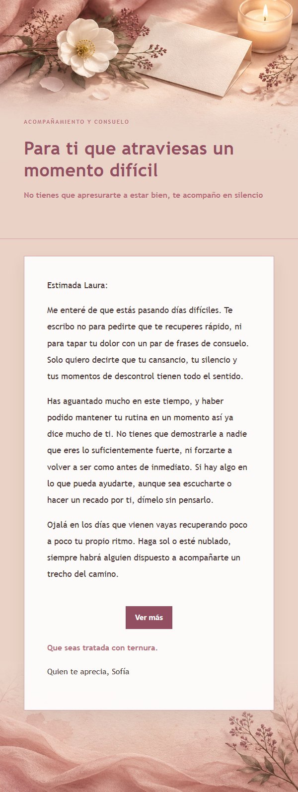 Carta de Condolencia y Acompañamiento Estilo Editorial Rosa