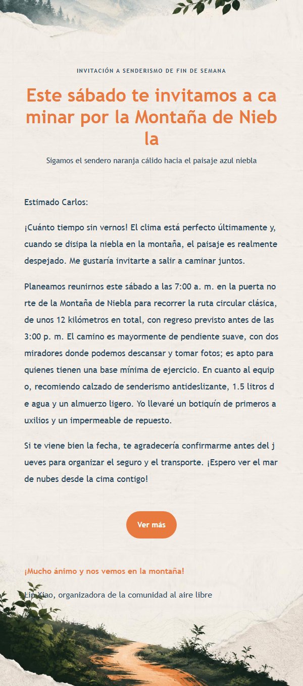 Invitación de Senderismo Montaña de Niebla