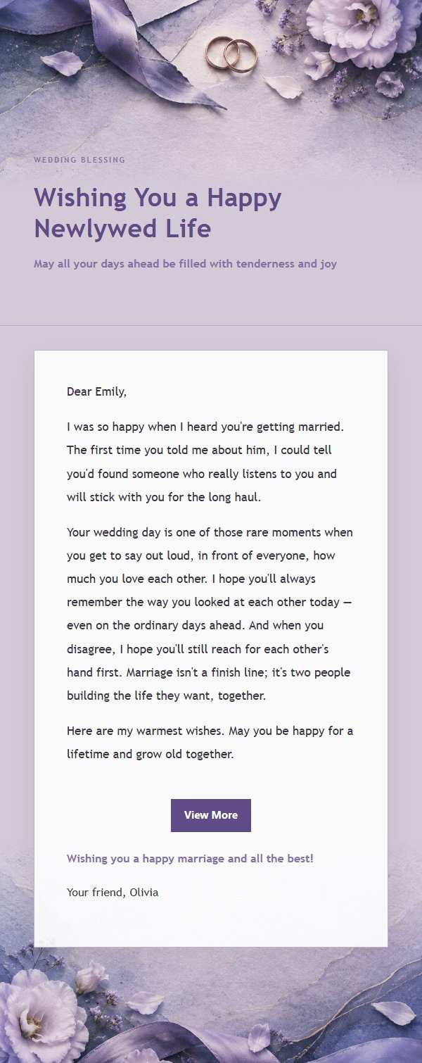 Lilac Ink Wedding Blessing Letter