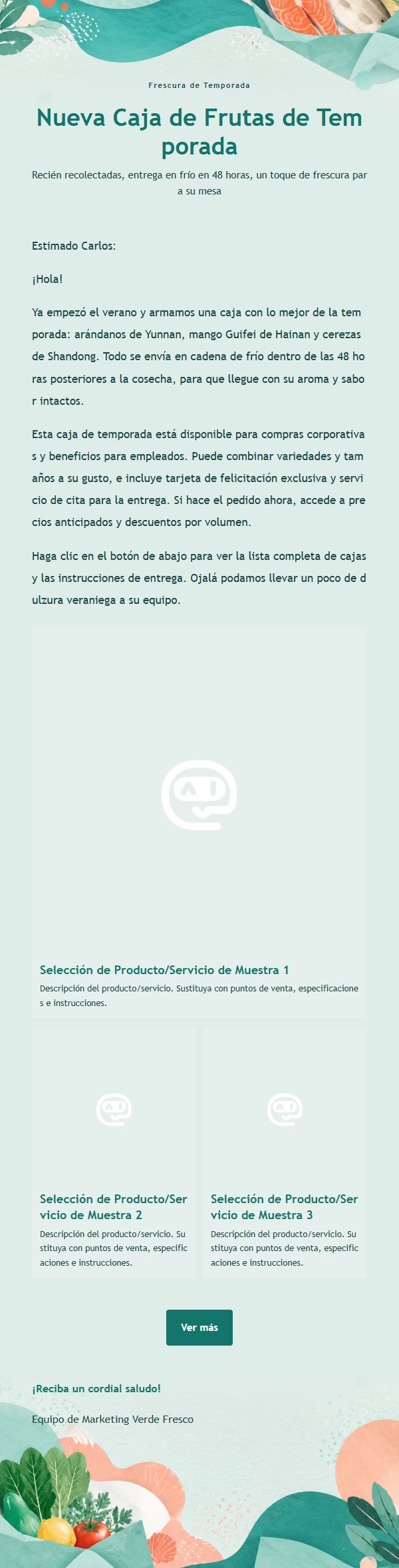 Correo de Marketing Fresco Verde y Coral