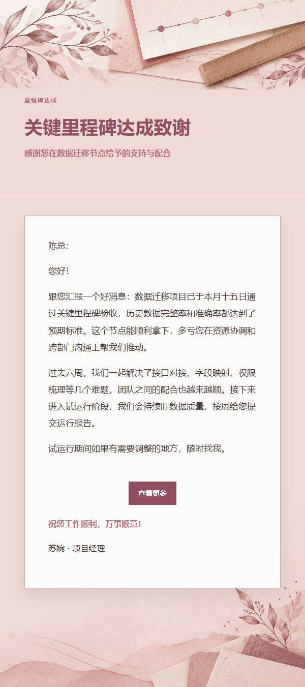 玫瑰编辑项目阶段汇报邮件 2