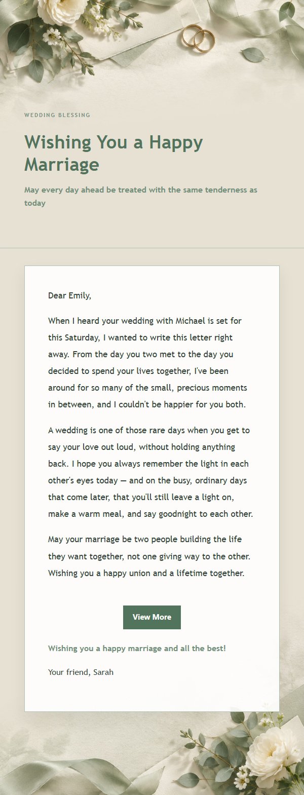 Sage & Ivory Wedding Blessing Letter