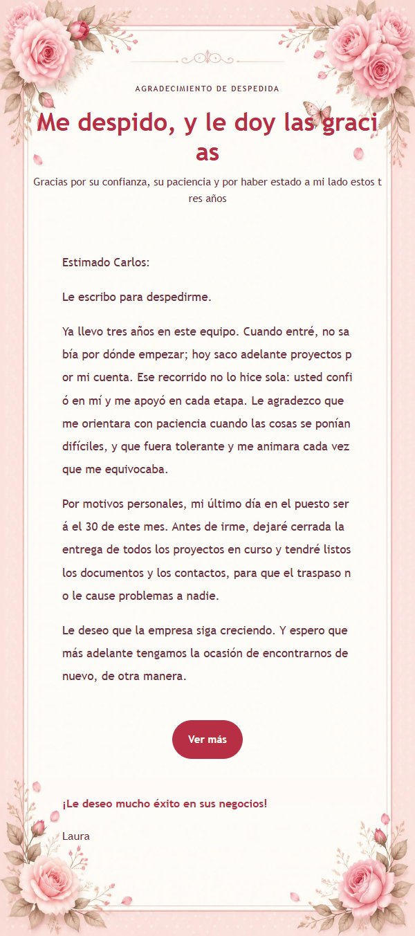 Carta de Despedida con Rosas Rosadas