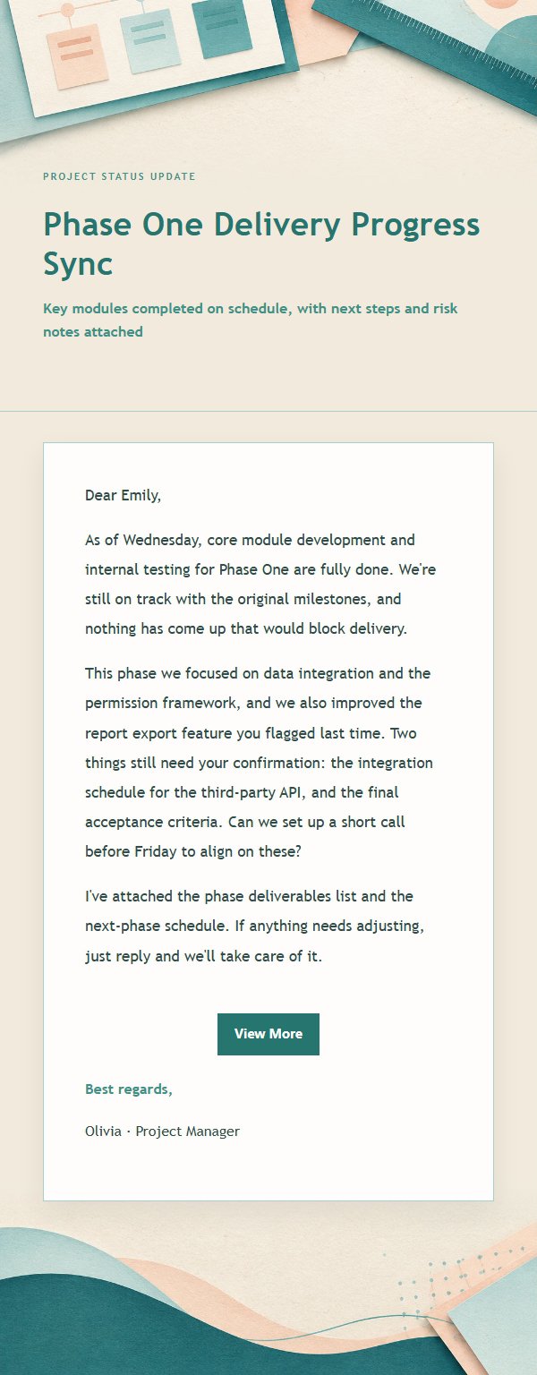 Peach & Teal Project Status Update Email