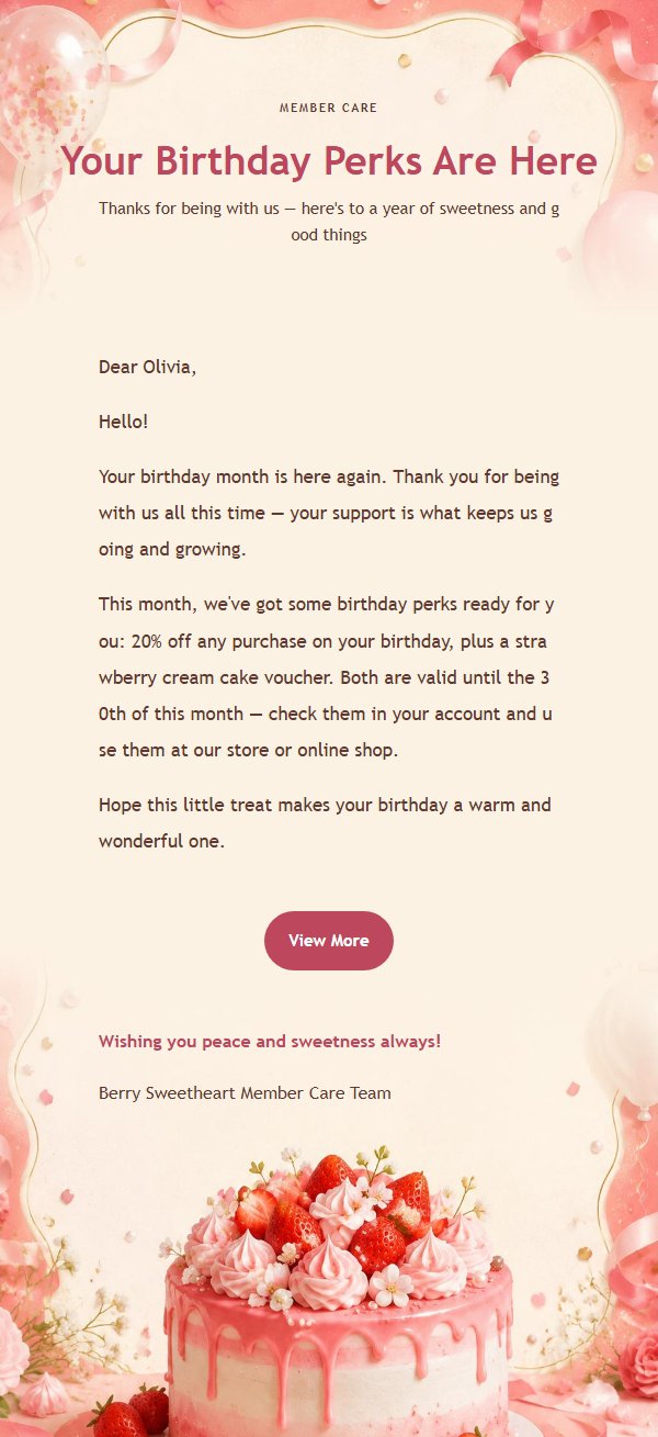 Berry Sweetheart Birthday Celebration Email 2
