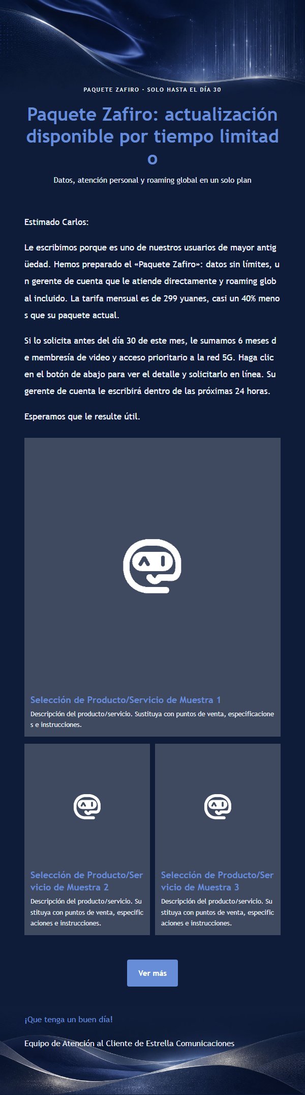 Carta de Promoción Premium Zafiro y Plata