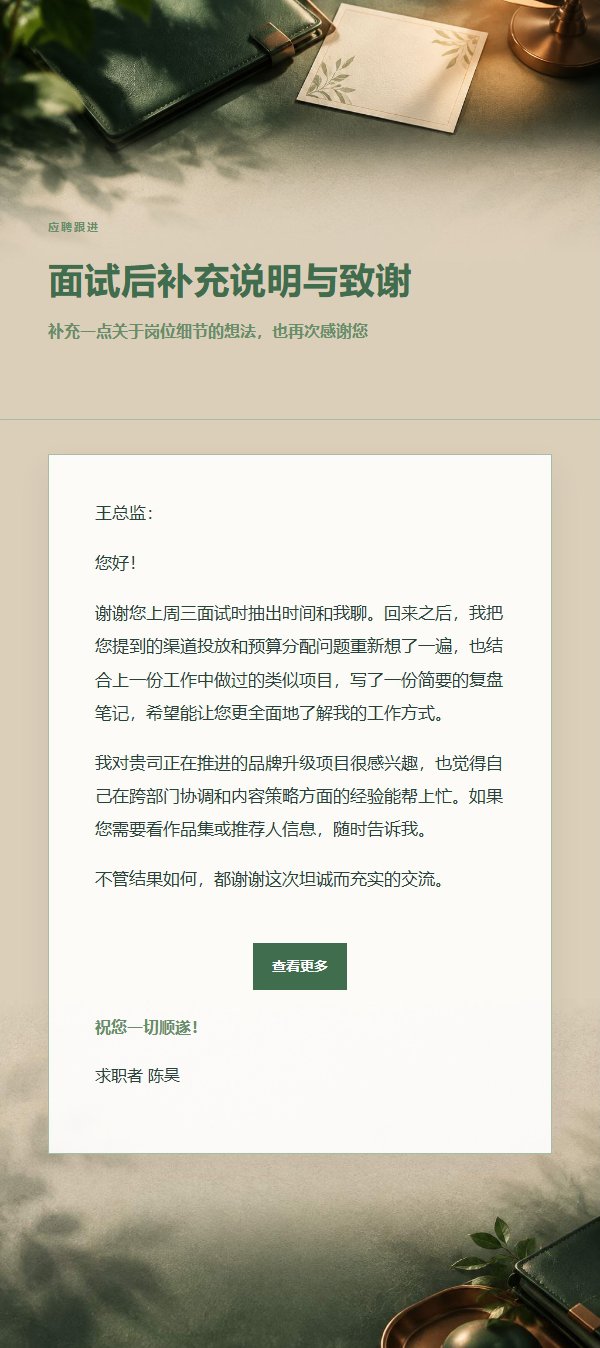 森林铜色面试后感谢邮件 2