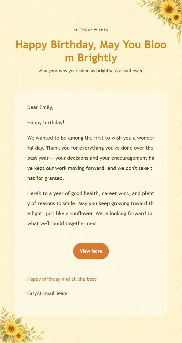 Sunflower Warmth Celebration Email