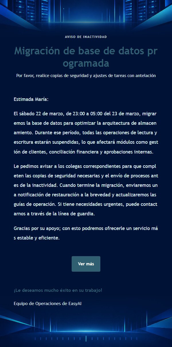 Notificación de Mantenimiento Sistema Azul Medianoche 2