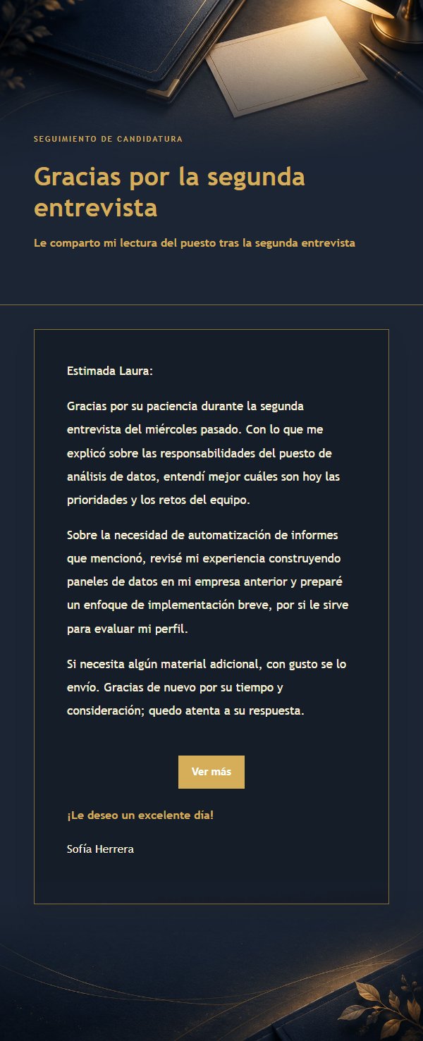 Carta de Agradecimiento Post-Entrevista Azul y Dorado 2