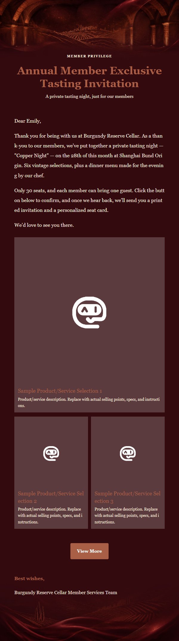 Burgundy Copper Reserve Wine Marketing Email 2