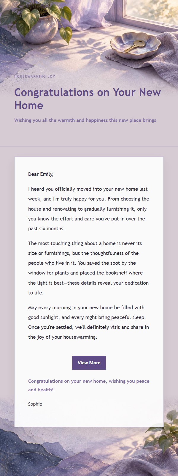 Lilac Ink Housewarming Blessing Letter