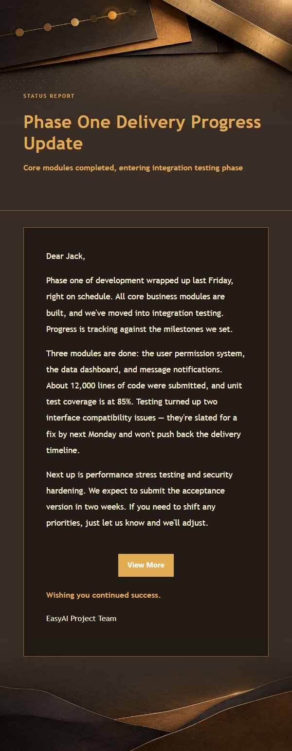 Charcoal Amber Project Status Report Email