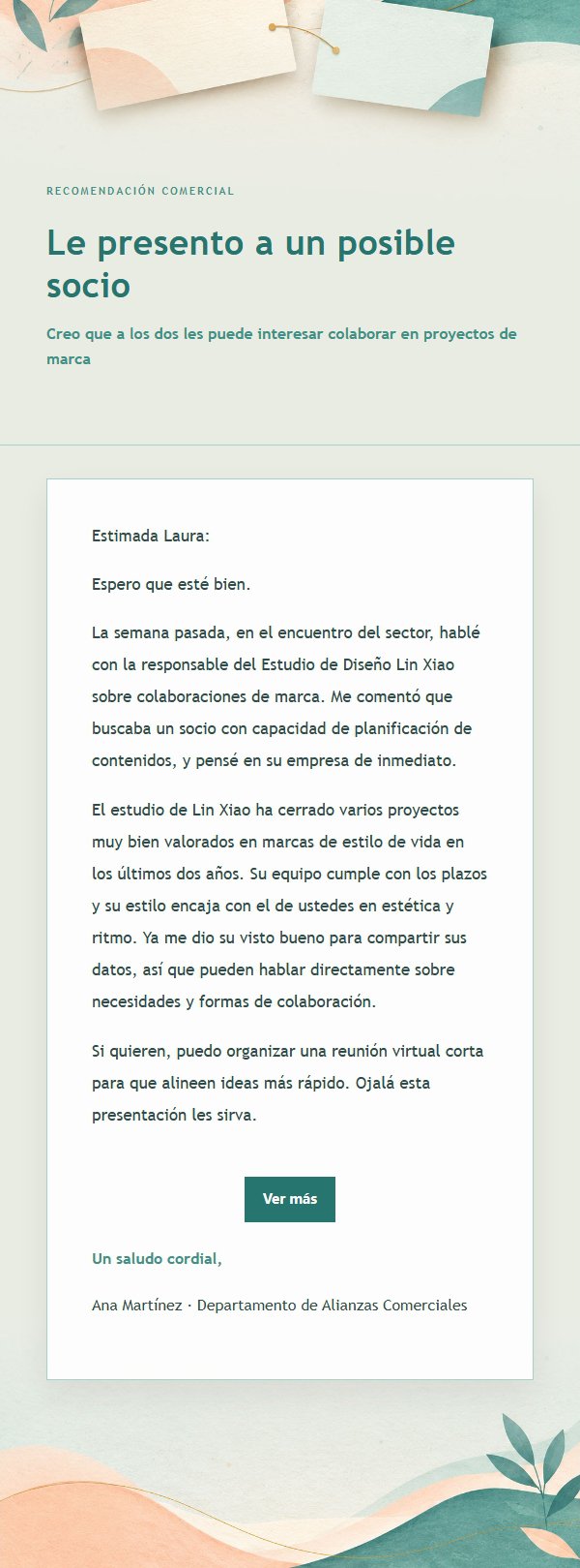 Correo de Recomendación Comercial Melocotón y Verde