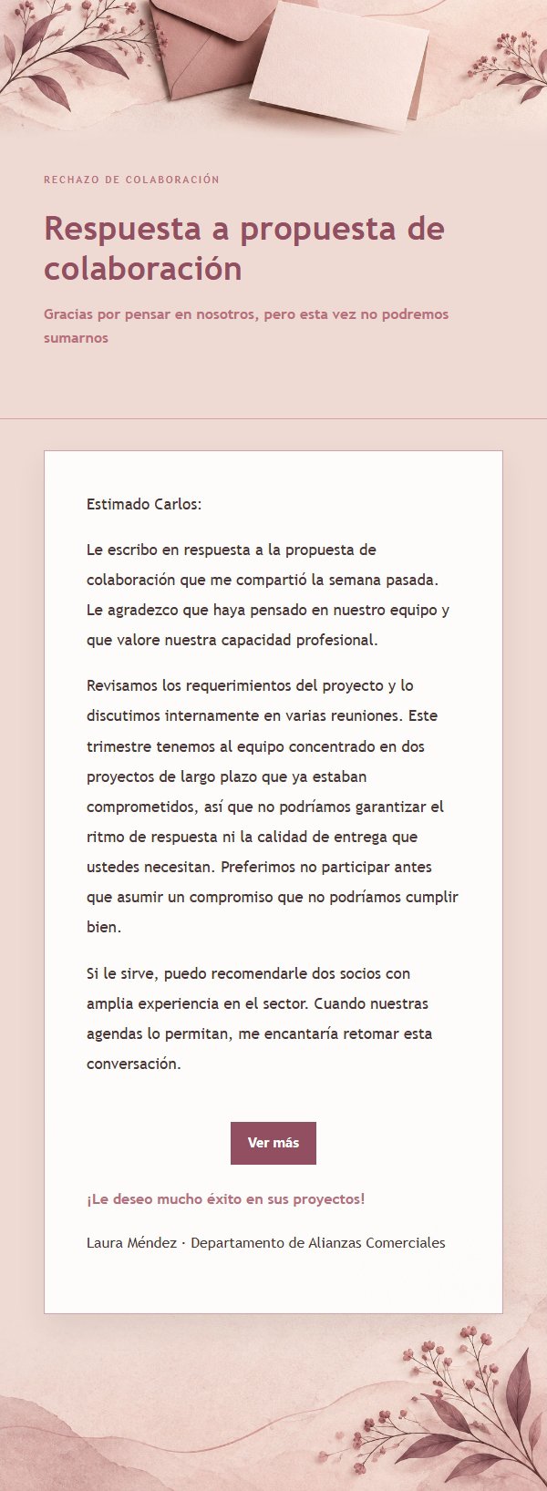 Correo de Rechazo Cortés Estilo Rosa Editorial