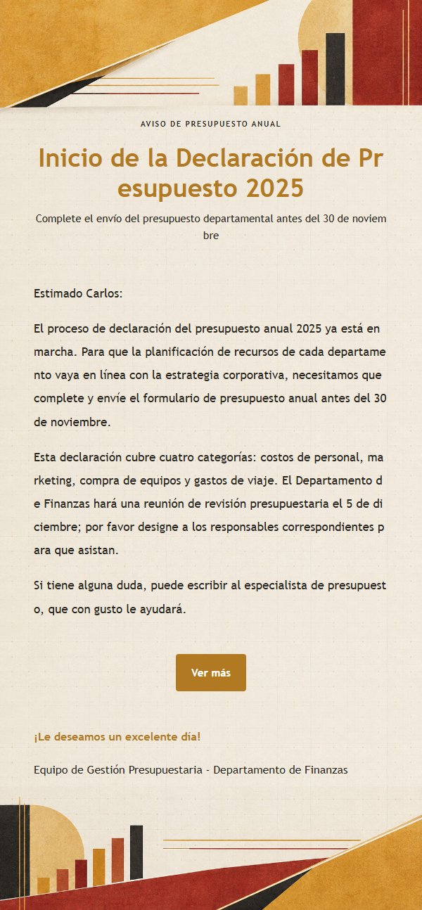 Recordatorio de Presupuesto en Ocre