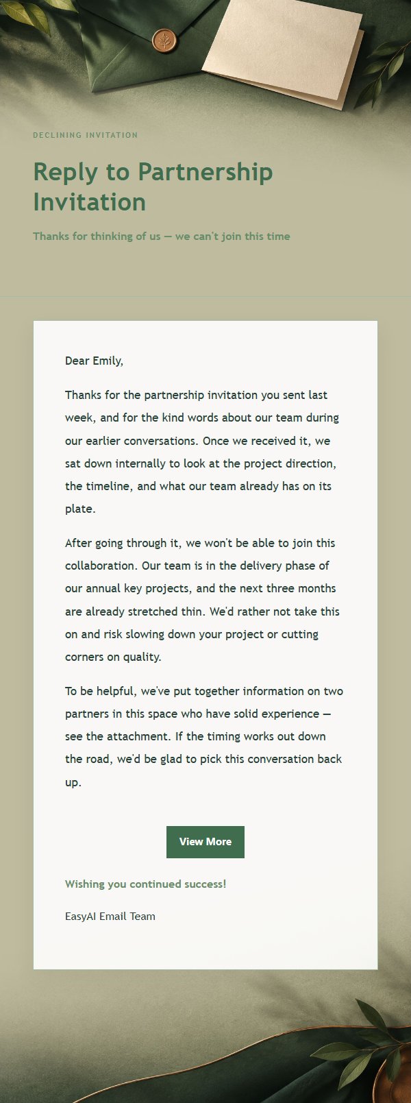 Forest Copper Polite Decline Email