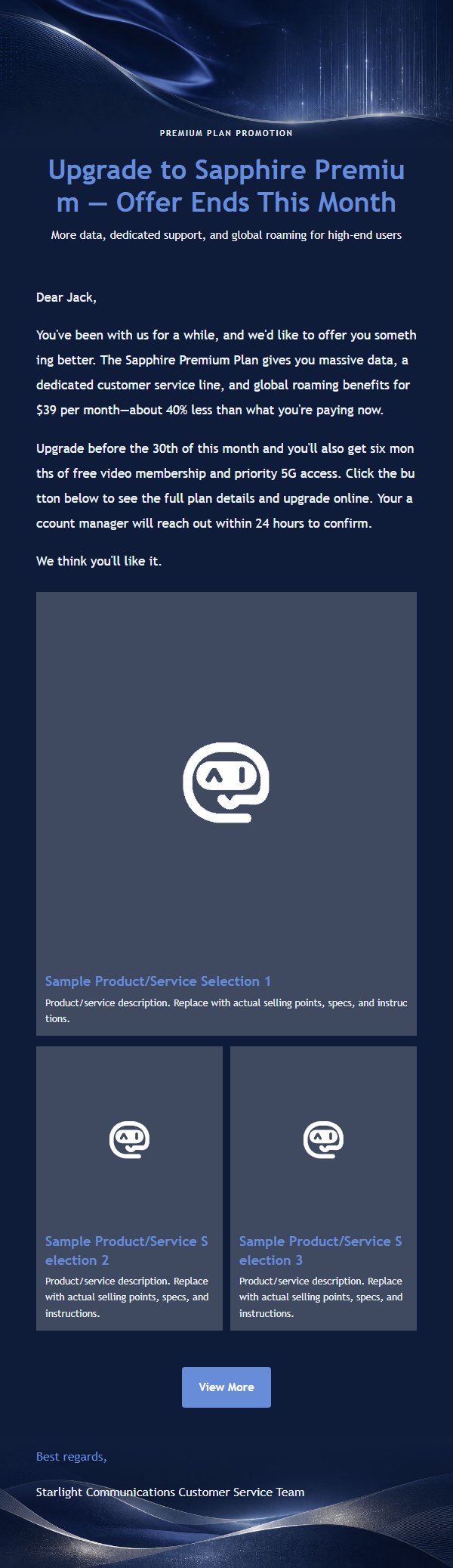 Sapphire Silver Premium Plan Promo Email
