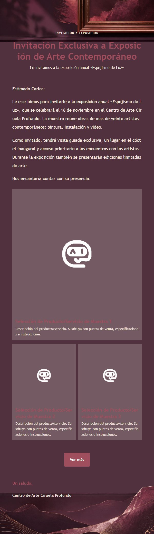 Invitación de Arte en Ciruela Profundo