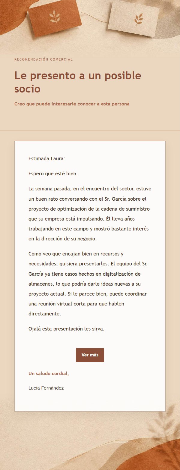 Correo de Recomendación Comercial Terracota Crema
