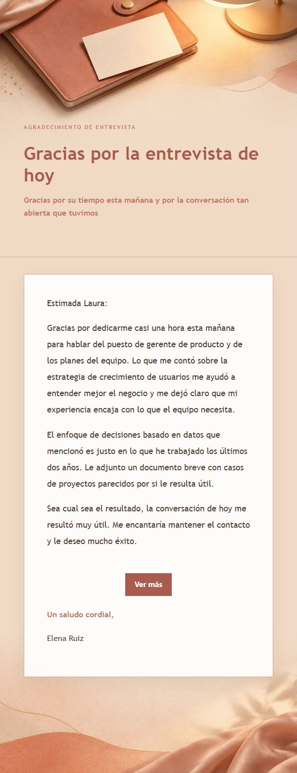 Carta de Agradecimiento Post-Entrevista Coral y Champán