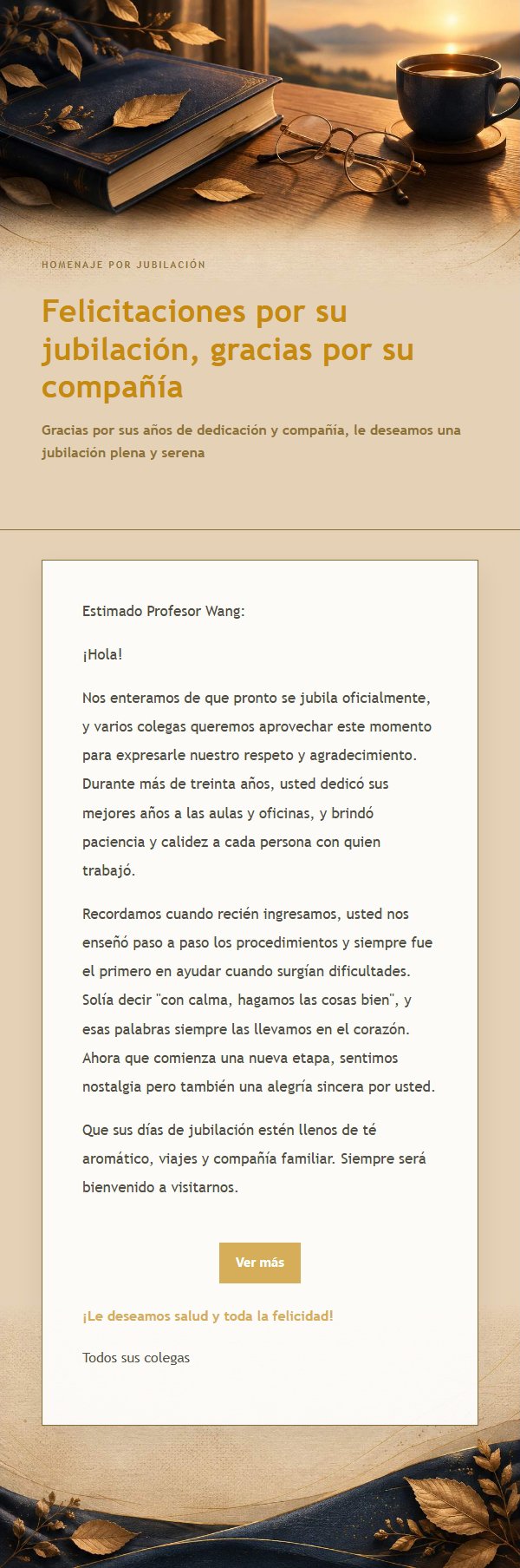 Carta de Despedida por Jubilación Azul y Dorada